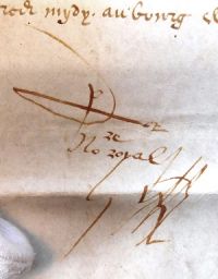 Signature de Pierre LOR, notaire royal à Rosporden en 1588