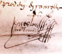 Signature de Pierre LOR, notaire royal à Rosporden en 1588